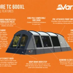 Vango Lismore TC 600XL Poled Tent Package (2023) -Pieces Cycliste Magasin lismore tc 600xl infographic
