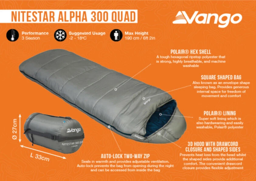 Vango Nitestar Alpha 300 Quad Sleeping Bag (FOG) 5 Vango Nitestar Alpha 300 Quad Sleeping Bag (FOG) – Image 3