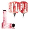 Pack DEMOLITION Pédales + Poignées Flangeless Blanc-Rouge 2 Pack DEMOLITION Pédales + Poignées Flangeless Blanc-Rouge -Pieces Cycliste Magasin pack demolition pedales poignees flangeless blanc rouge