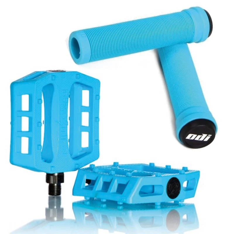 Pack DEMOLITION Pédales Trooper Bleu Glacier + Poignées ODI Longneck Bleu 3 Pack DEMOLITION Pédales Trooper Bleu Glacier + Poignées ODI Longneck Bleu