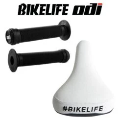 Pack Selle BIKELIFE Grippie Blanche+ Poignées ODI Longneck Std Noir